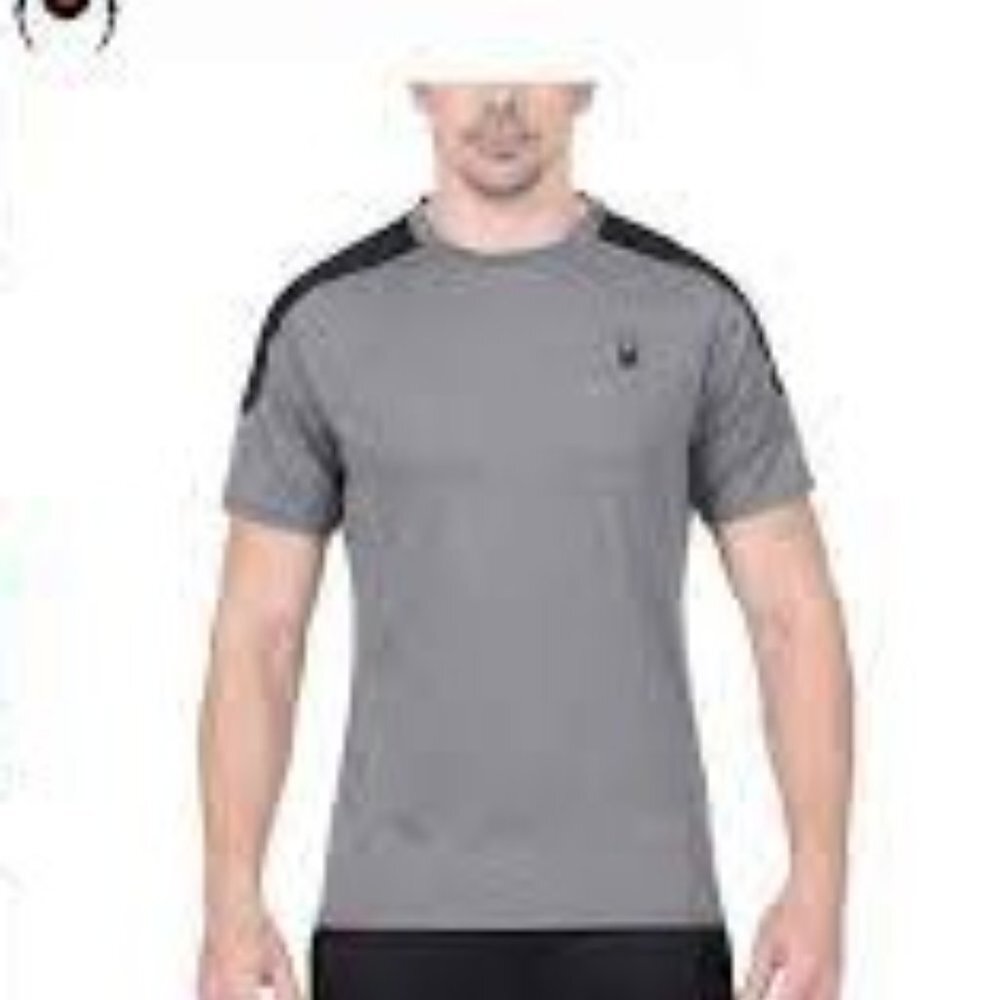 Spyder Active Mens M Short Sleeve Pullover Stretch T Shirt Casual Black Gray Top